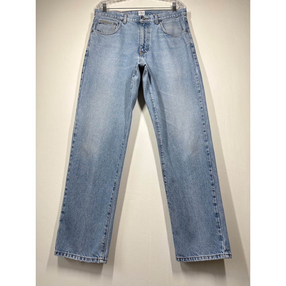 Vintage 90s Calvin Klein Mens Jeans 34x33 Light Wash Straight Leg Denim Grunge